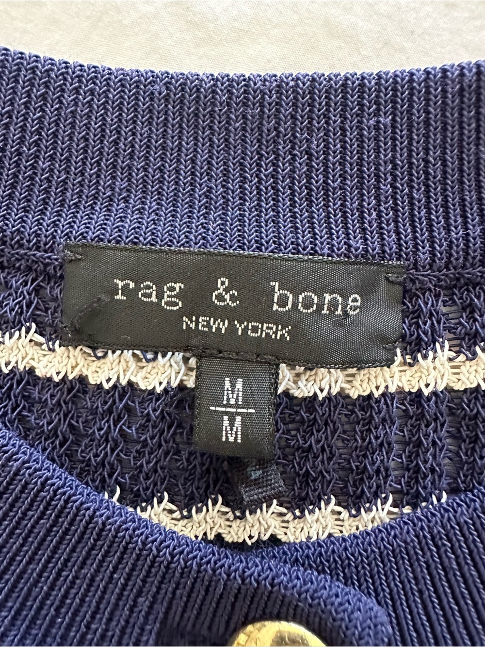 rag & bone Navy and White Striped Gold-Button Cardigan, size medium - Picture 7 of 14